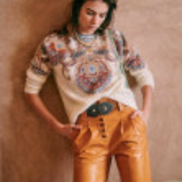 Sezane Cream, Blue and Brown baroque style sweater. - Picture 3 of 7